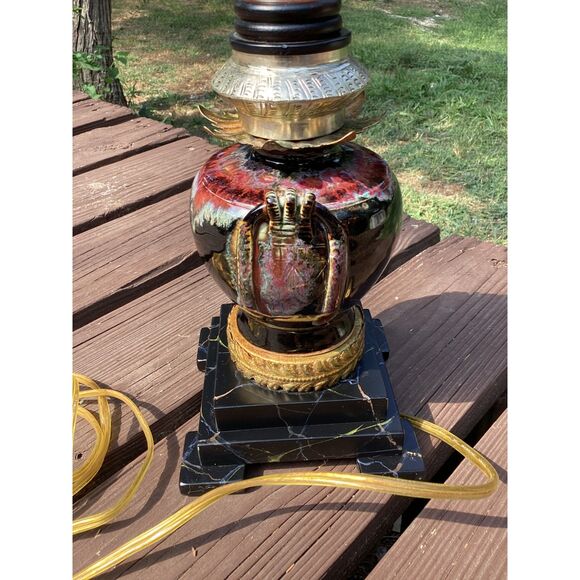 Raymond Waites Tyndale 24in Burlwood-Look Drip-Glaze‎ Urn Lamp, Works - Picture 3 of 10